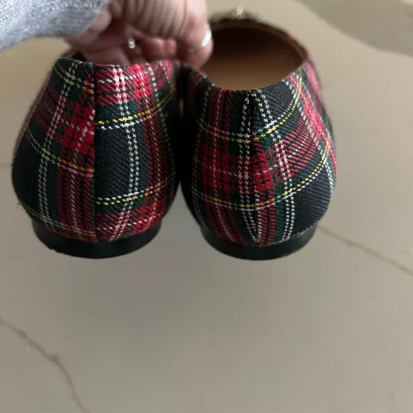 Karl Lagerfeld Black and Red Plaid Heels with Embellishments - Picture 4 of 6